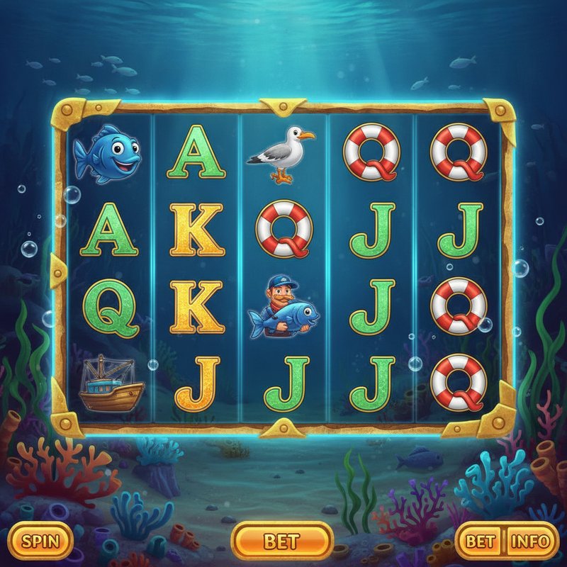 Fishin Frenzy slot main screen with underwater ocean background and 5x3 reel grid