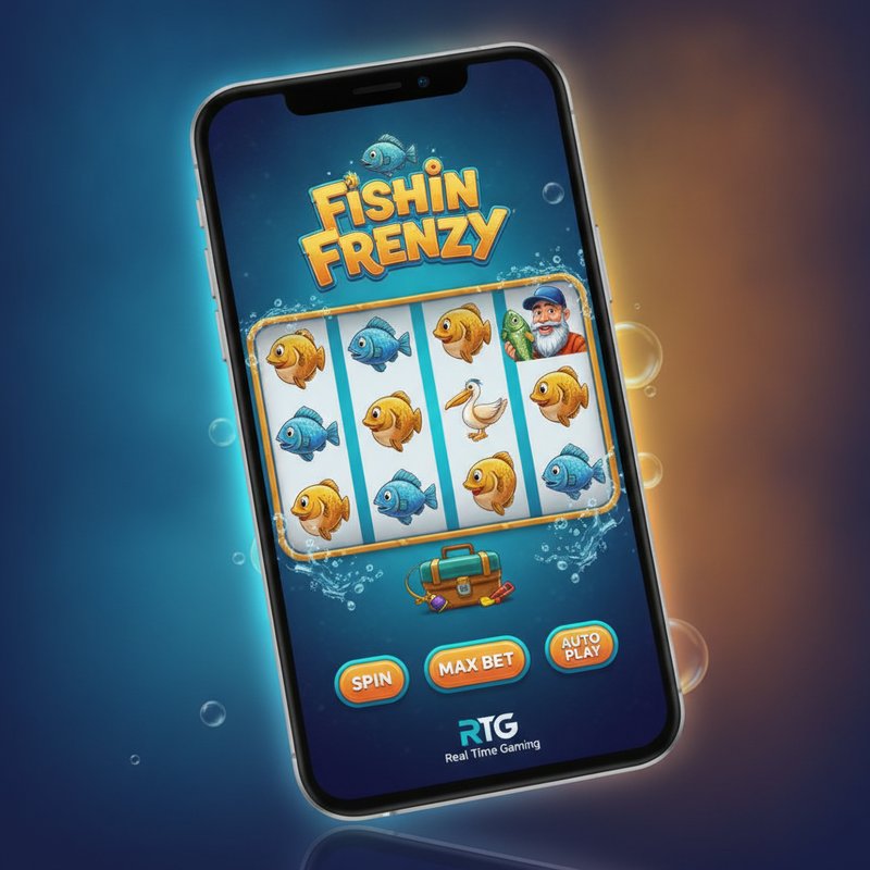 Fishin Frenzy slot running on mobile device with Real Time Gaming provider branding
